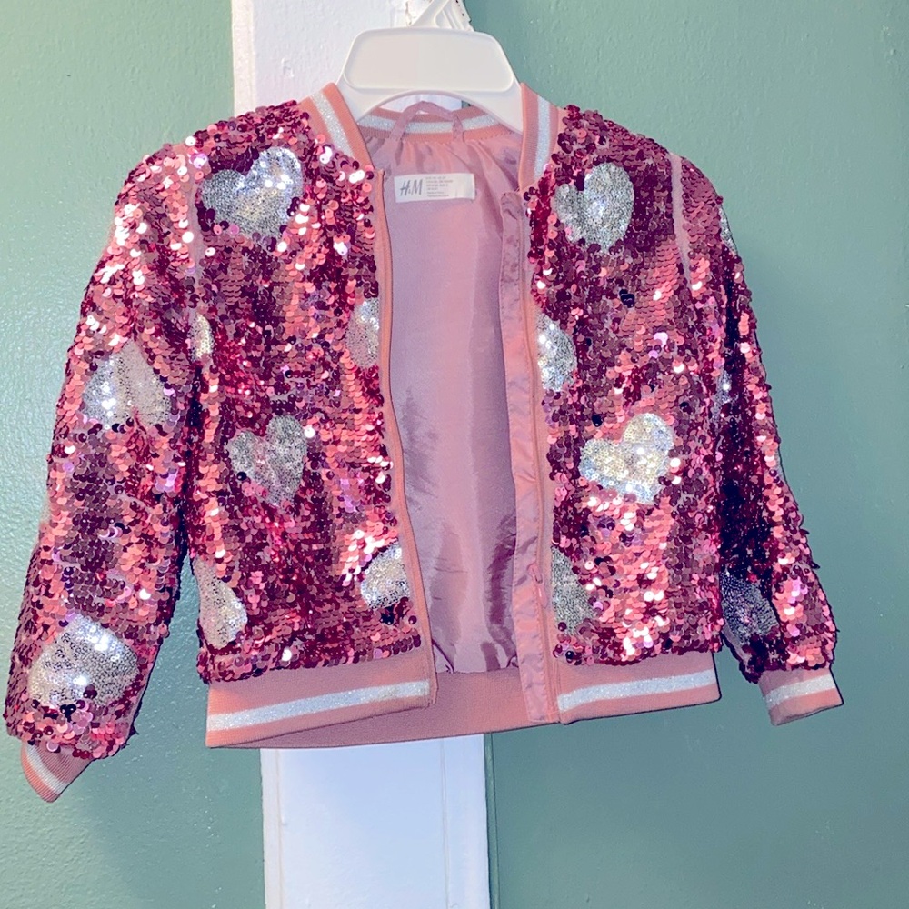 H&M Girl Pink Sequined Bomber Jacket